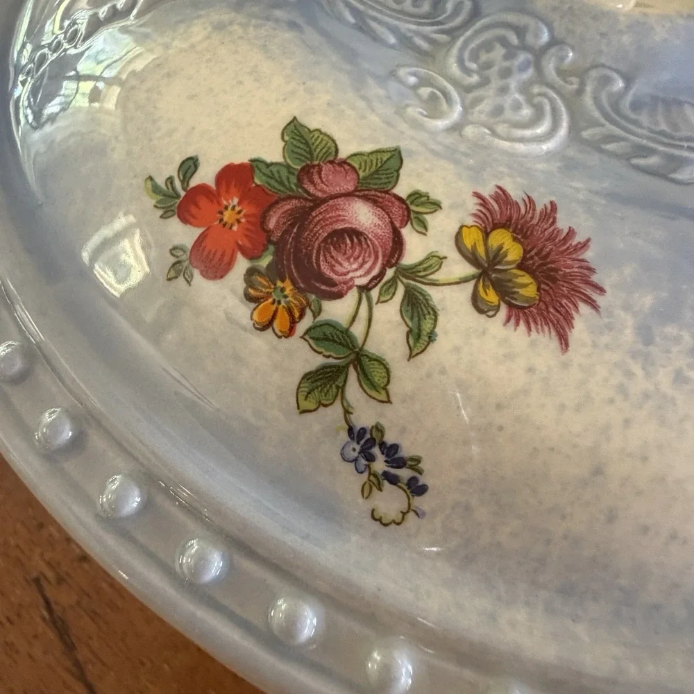 Arnel's Chamber Pot Roses Vintage Blue Painted Roses Floral Embossed Made In USA